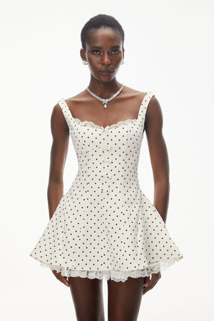 Aurohaya Florence White Polka Dot Mini Dress with Bow