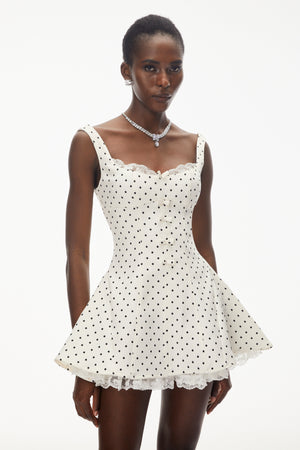Aurohaya Florence White Polka Dot Mini Dress with Bow