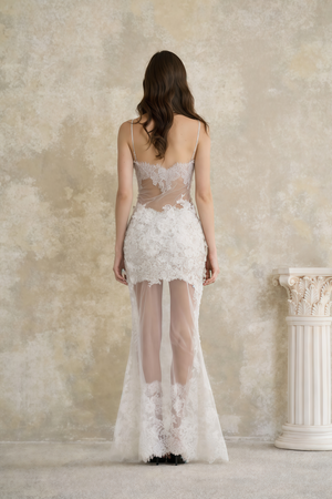 Aurohaya Florence White Semi-Sheer Floral Lace Maxi Dress