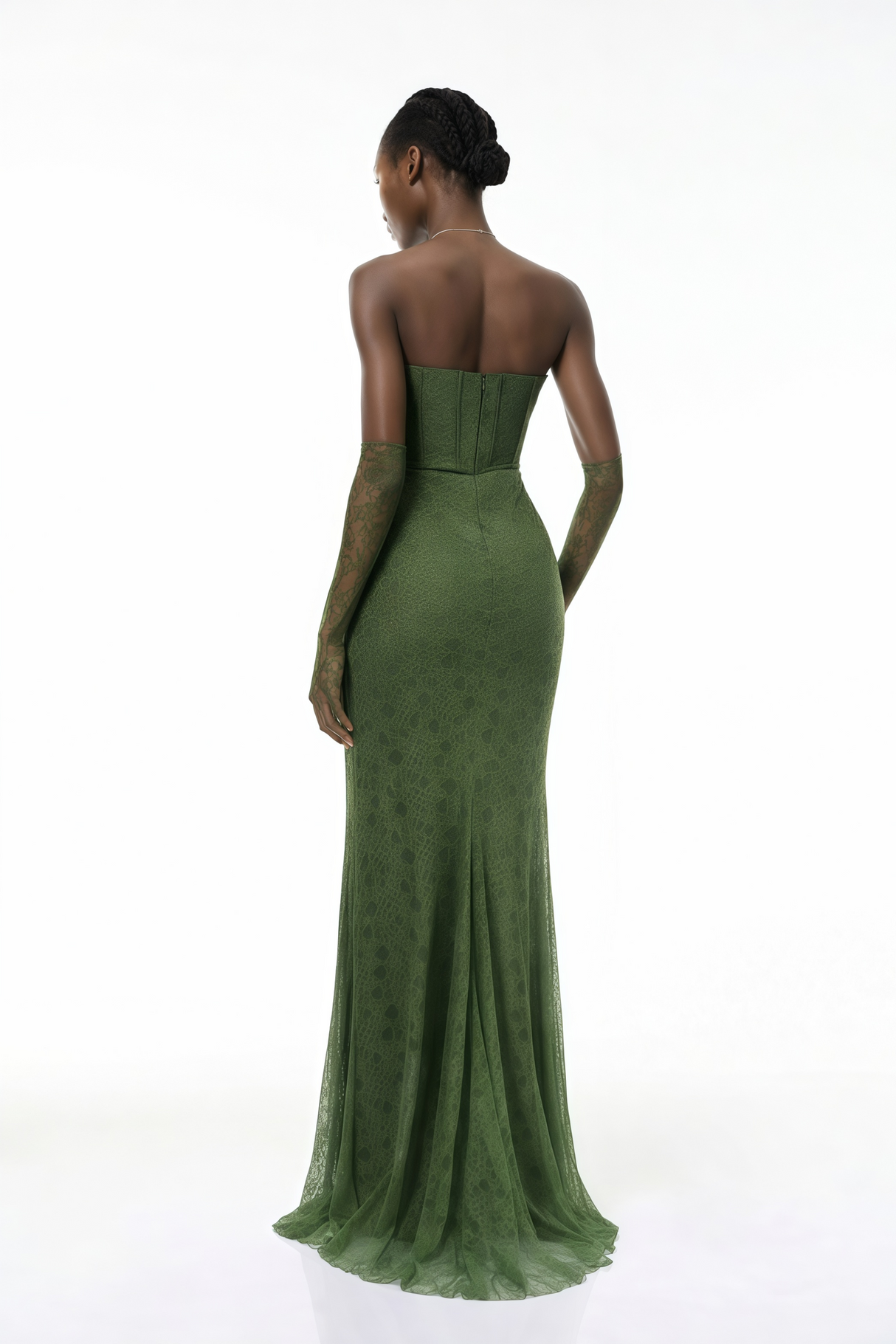 Aurohaya Franziska Green Embellished Corset Maxi Dress (Without Gloves)
