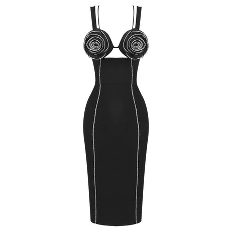 Aurohaya Ariella Bodycon Midi Dress Black