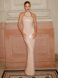 Aurohaya Marlène Sequin Halter Maxi Dress