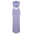 Aurohaya Cressida Strapless Ruched Maxi Dress Purple