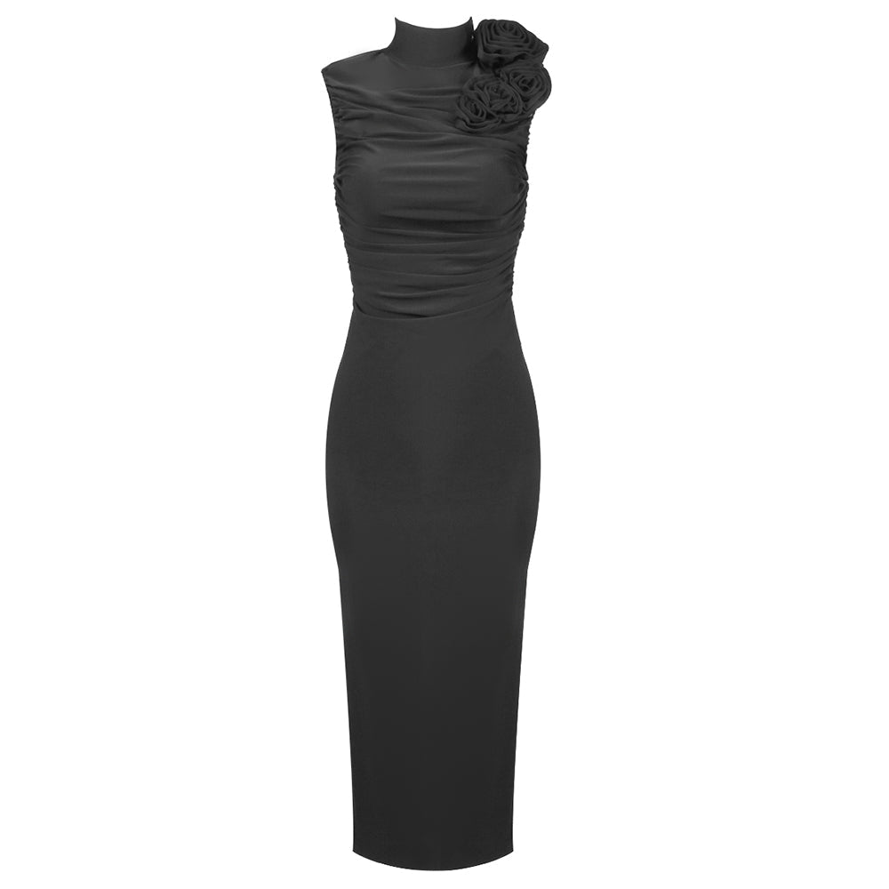 Aurohaya Odette Elegant Sleeveless Midi Dress Black