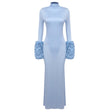 Aurohaya Cybèle Long Sleeve Bodycon Maxi Dress Blue