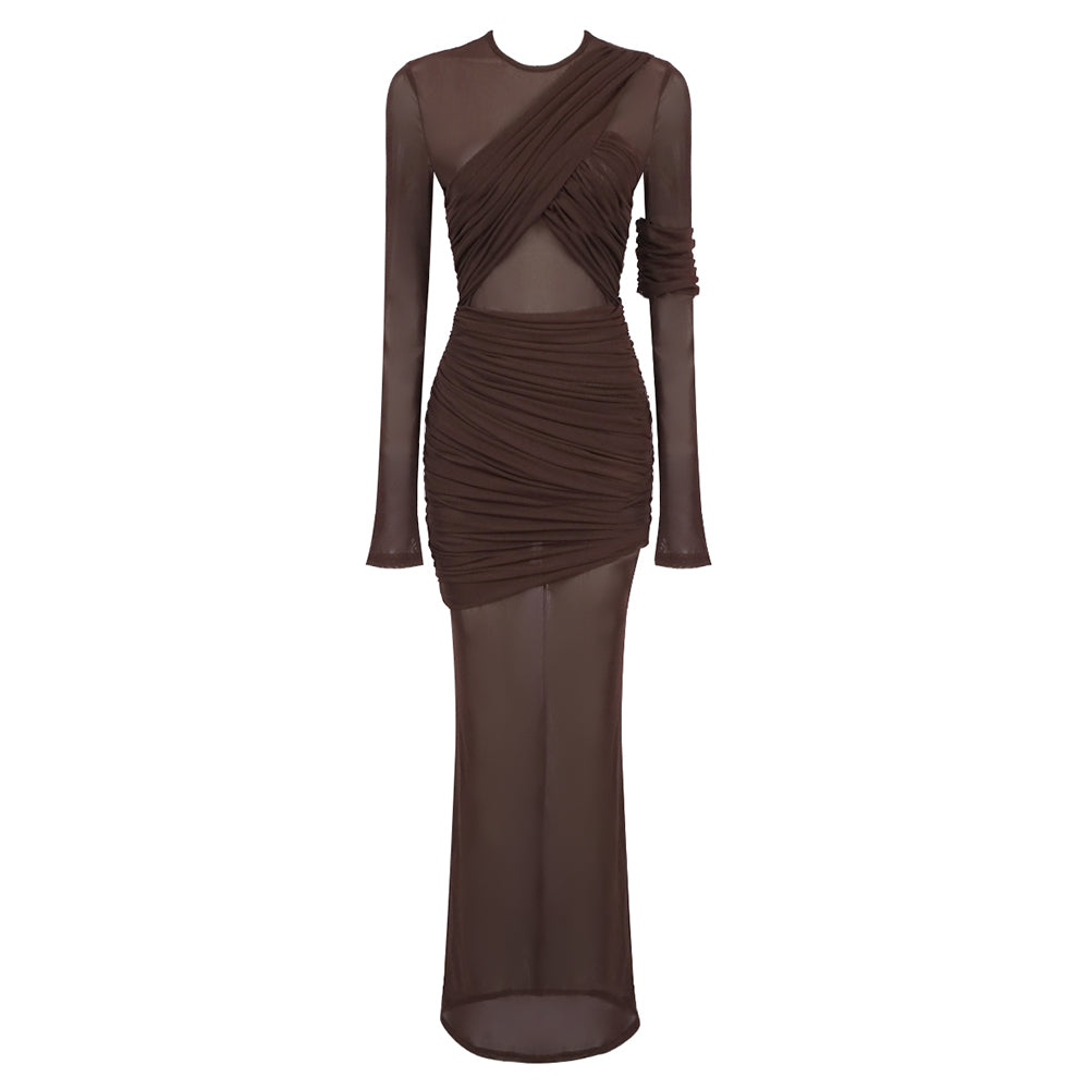 Aurohaya Isabeau Sequin Maxi Dress Brown