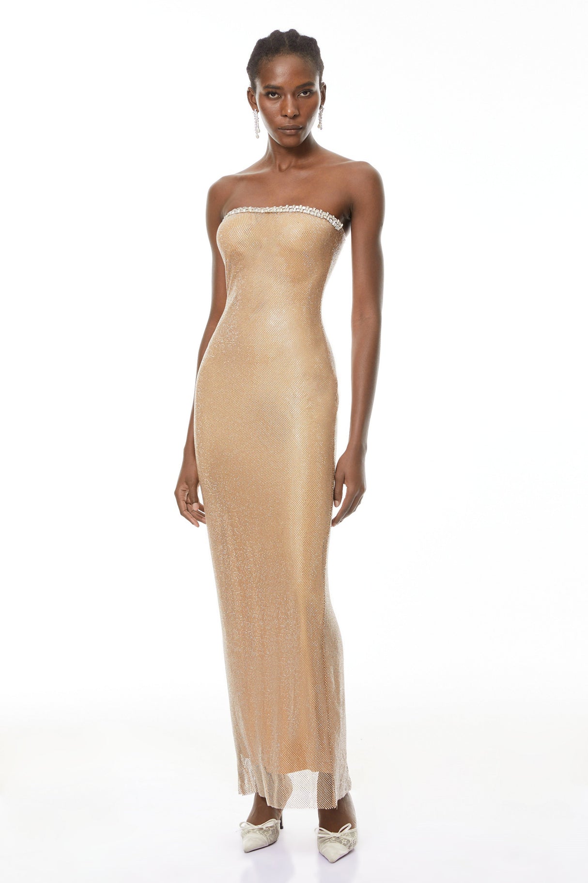 Aurohaya Gabriela Gold Crystal Embellished Maxi Dress