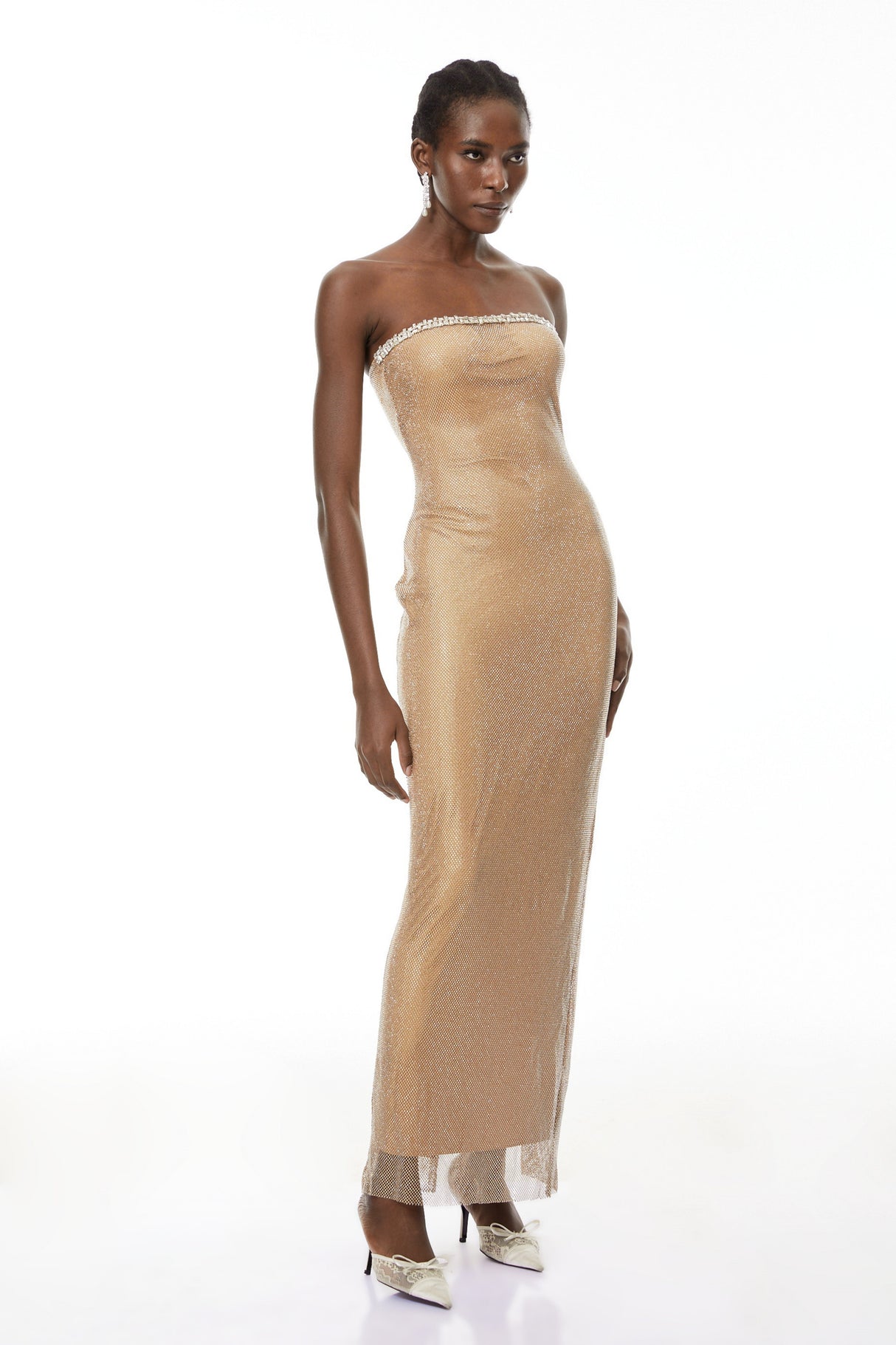 Aurohaya Gabriela Gold Crystal Embellished Maxi Dress