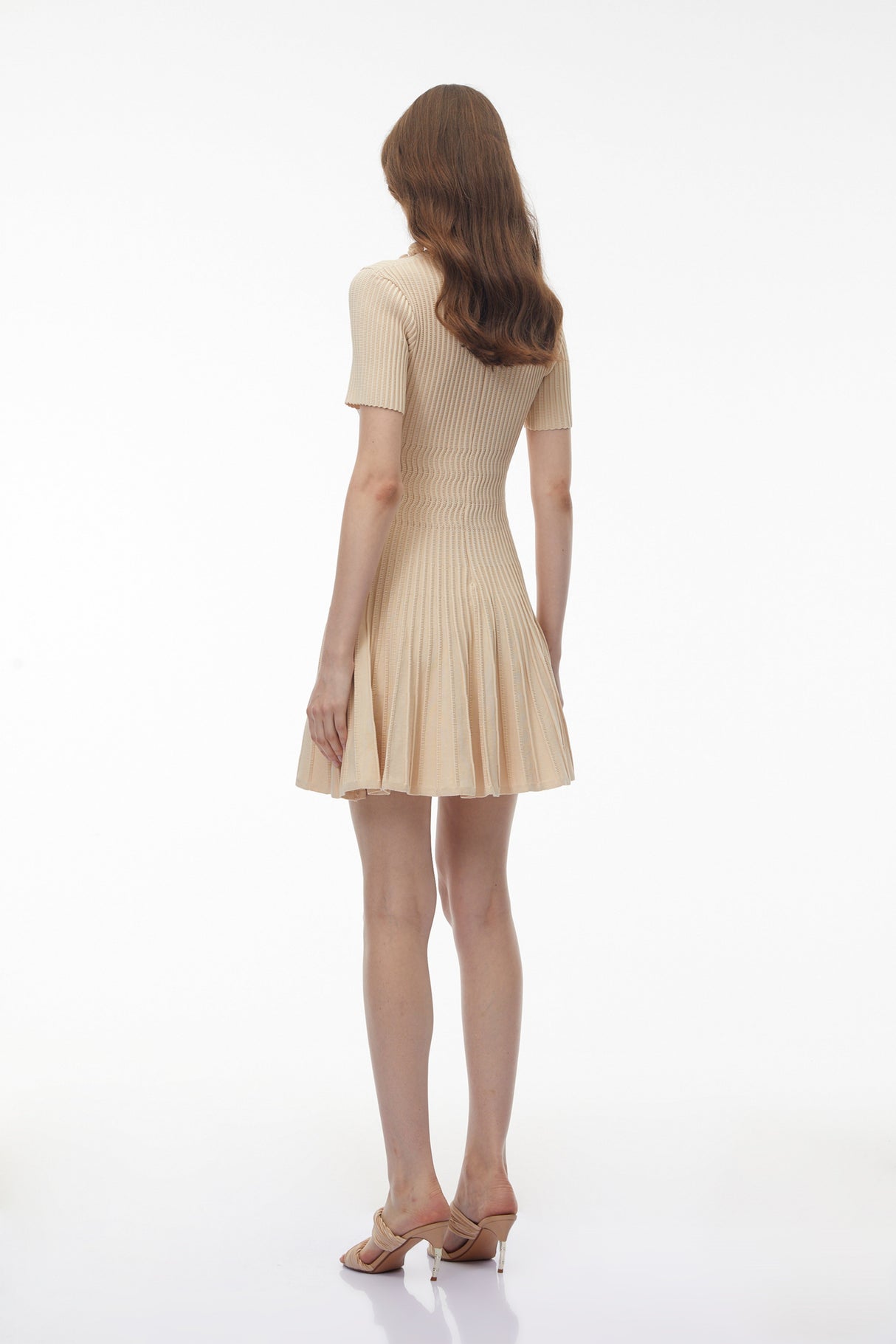 Aurohaya Galatea Neutral Ribbed Knit Midi Dress
