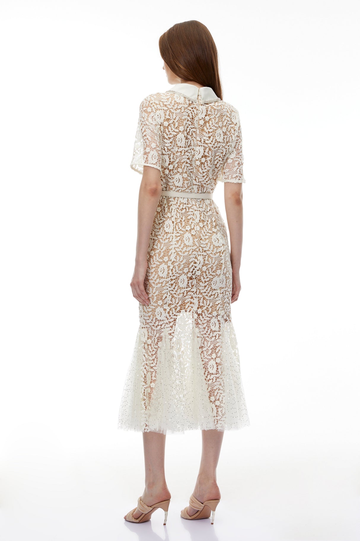 Aurohaya Genevieve Neutral Floral Lace Maxi Dress