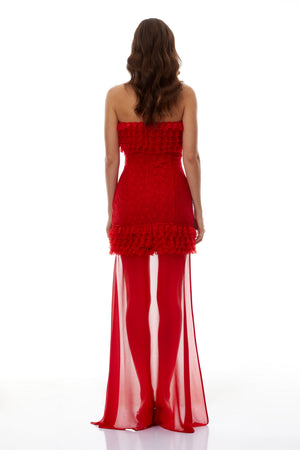 Aurohaya Genevieve Red Ruffled Lace Up Mini Dress