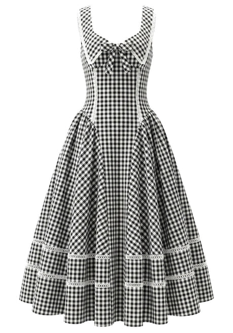 Gingham Corset A Line Midi Dress Black