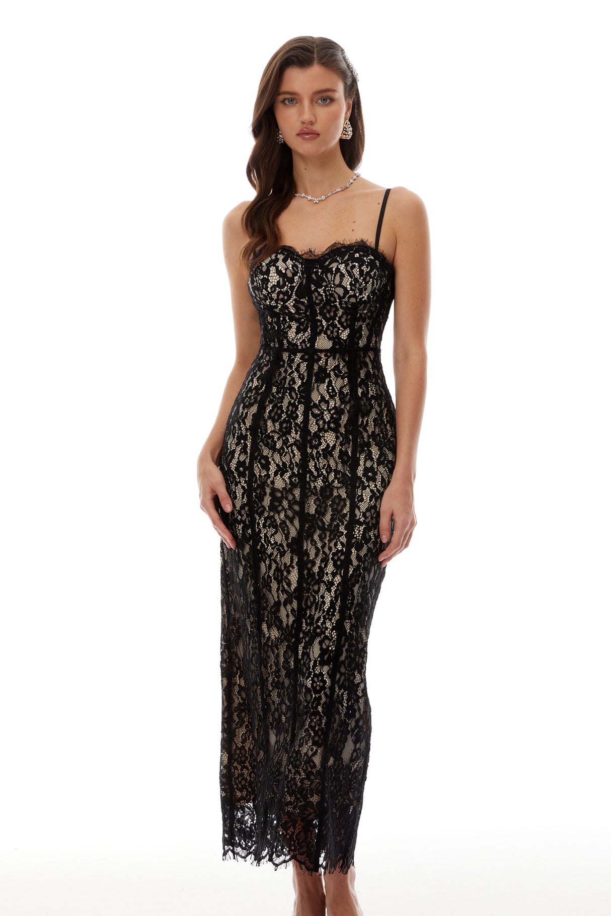 Aurohaya Giorgia Black Floral Lace Corset Maxi Dress