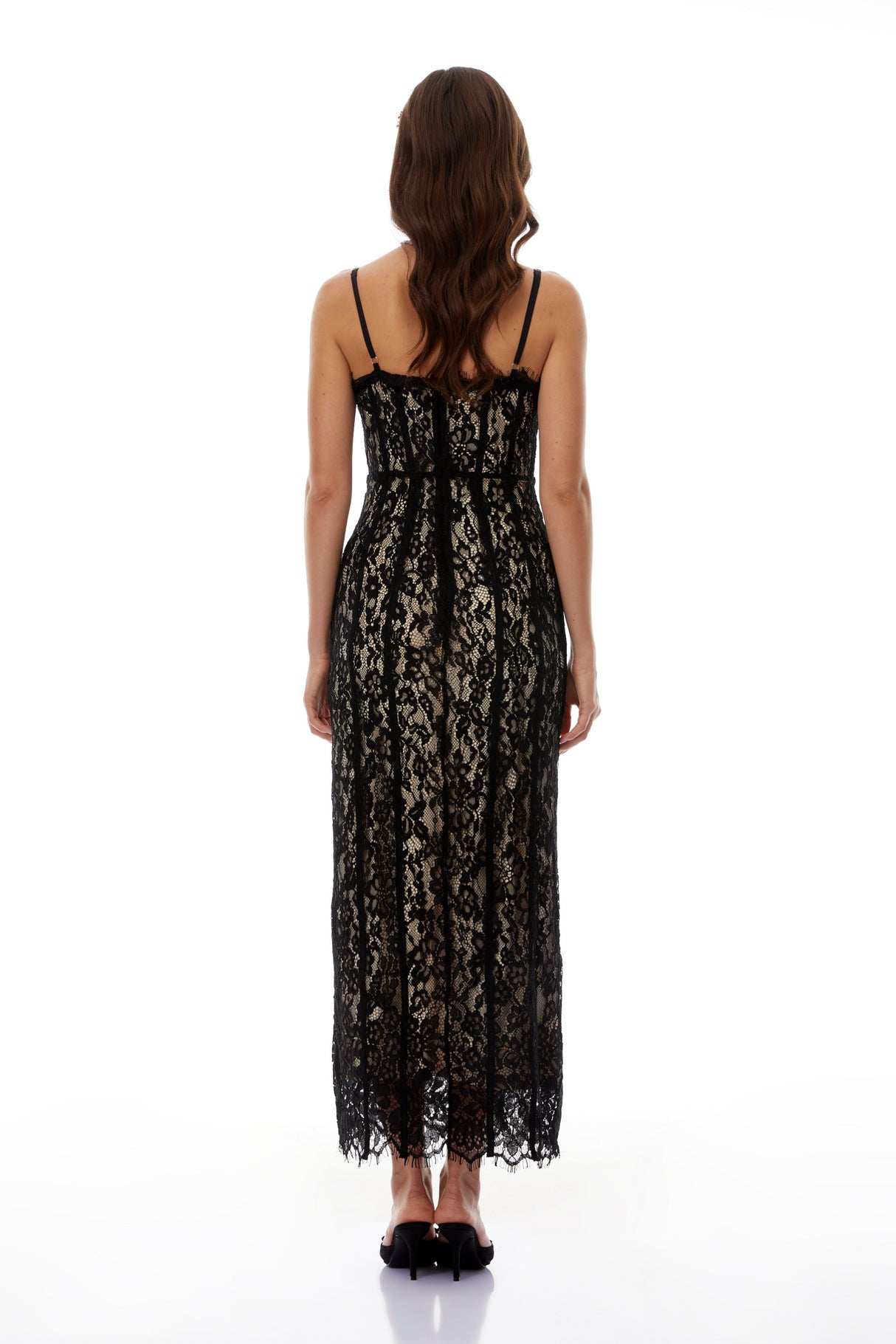 Aurohaya Giorgia Black Floral Lace Corset Maxi Dress