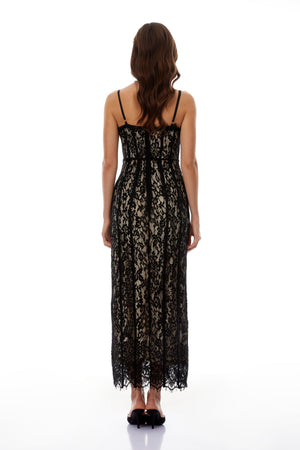 Aurohaya Giorgia Black Floral Lace Corset Maxi Dress
