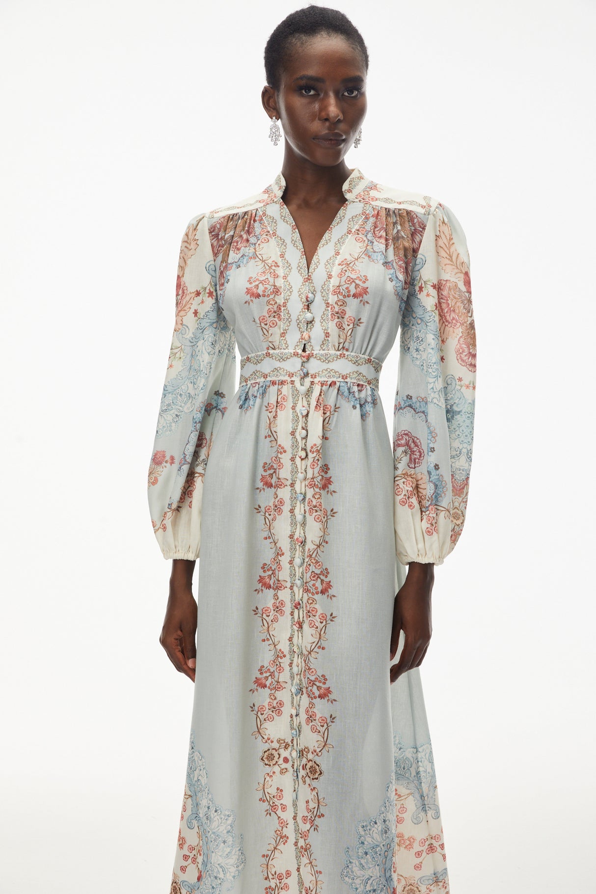 Aurohaya Grace Blue Floral Print Maxi Dress