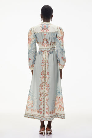 Aurohaya Grace Blue Floral Print Maxi Dress