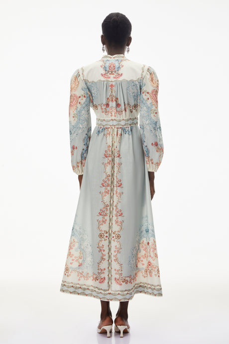 Aurohaya Grace Blue Floral Print Maxi Dress