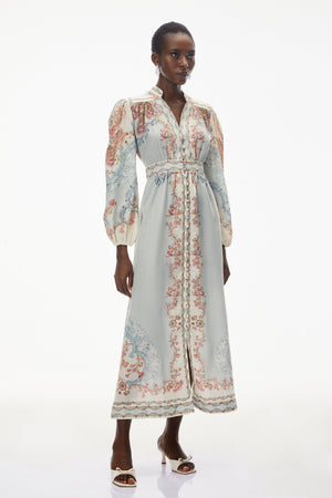 Aurohaya Grace Blue Floral Print Maxi Dress