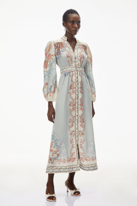 Aurohaya Grace Blue Floral Print Maxi Dress
