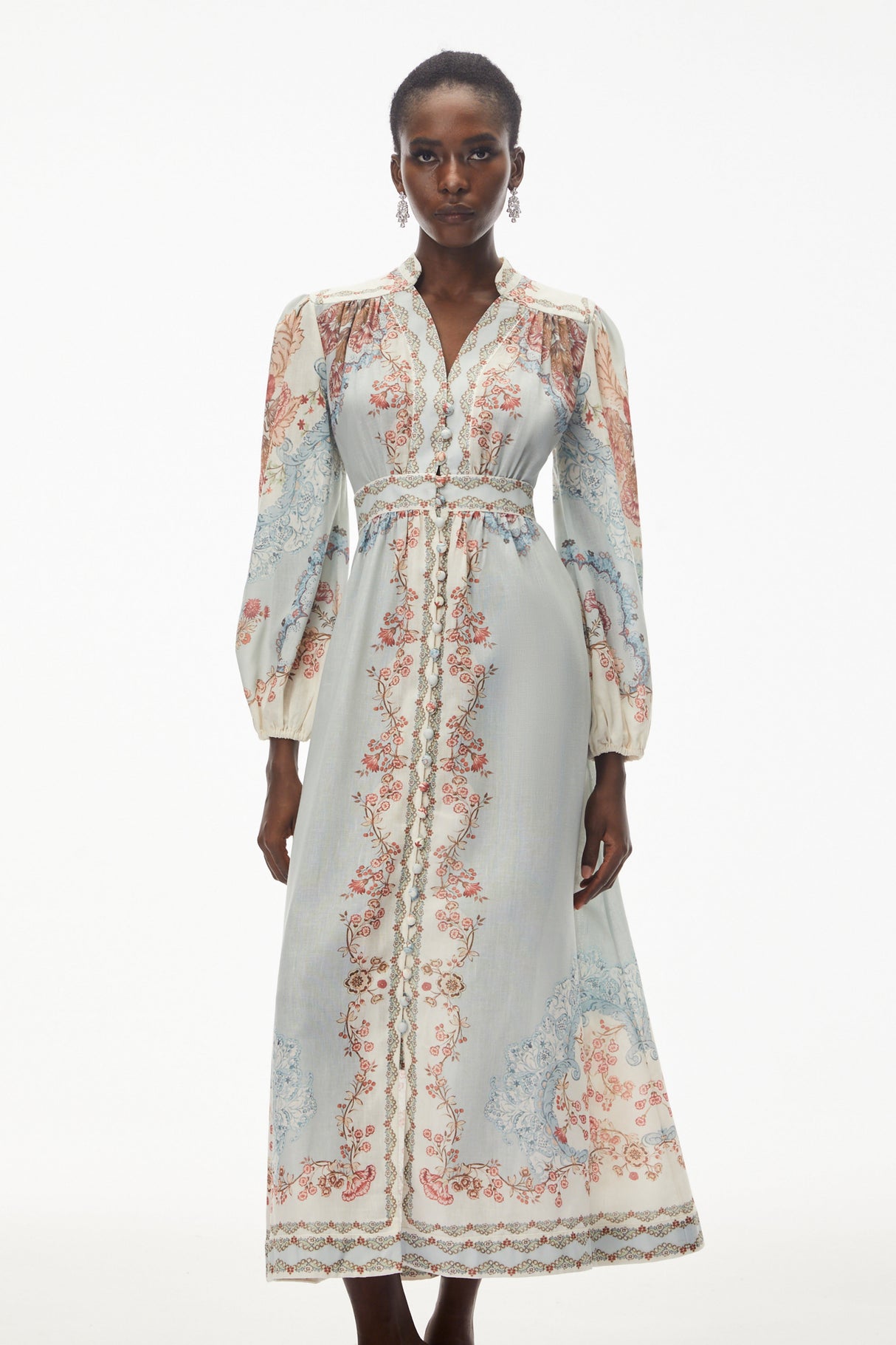 Aurohaya Grace Blue Floral Print Maxi Dress