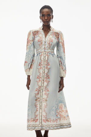 Aurohaya Grace Blue Floral Print Maxi Dress