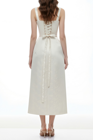 Aurohaya Greta Ivory Sweetheart Embroidered Midi Dress