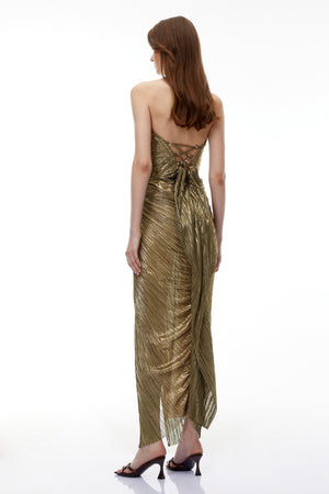 Aurohaya Guillermo Gold Off-Shoulder Maxi Dress