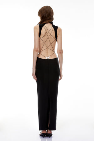 Aurohaya Gwendolen Black Cut-Out Open Back Maxi Dress