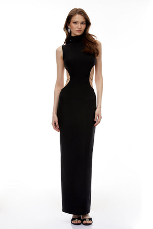 Aurohaya Gwendolen Black Cut-Out Open Back Maxi Dress