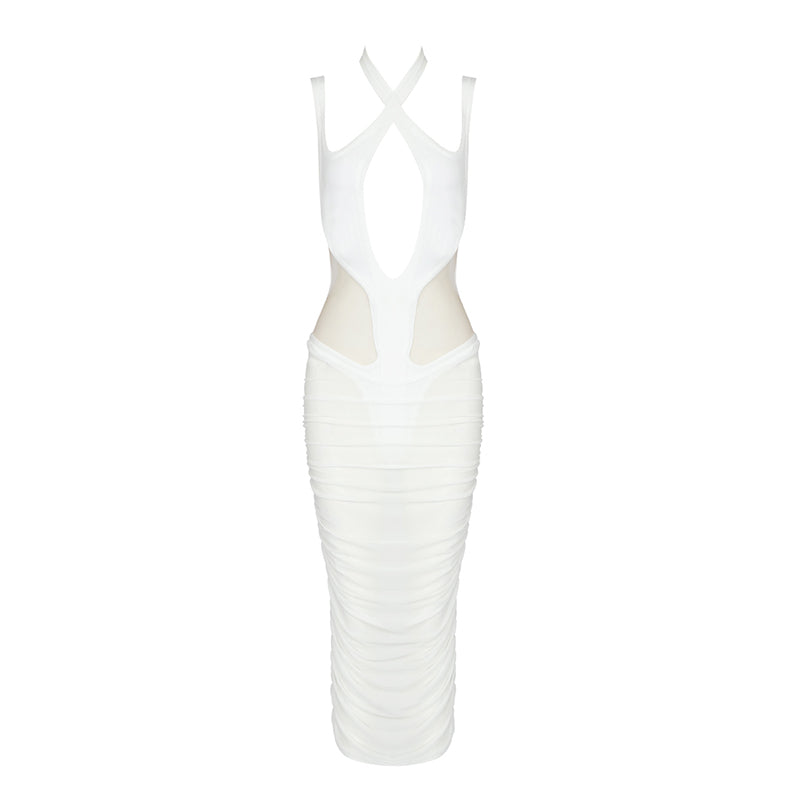 Aurohaya Hortense Cut Out Midi Dress White
