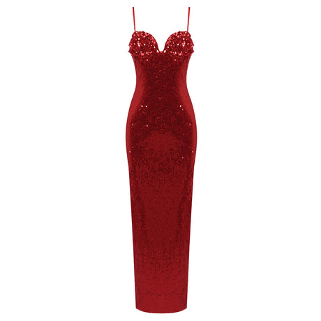 Aurohaya Bérangère Sequin Maxi Dress Red