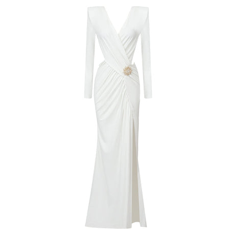 Aurohaya Cambria Long Sleeve Slit Maxi Dress WHITE