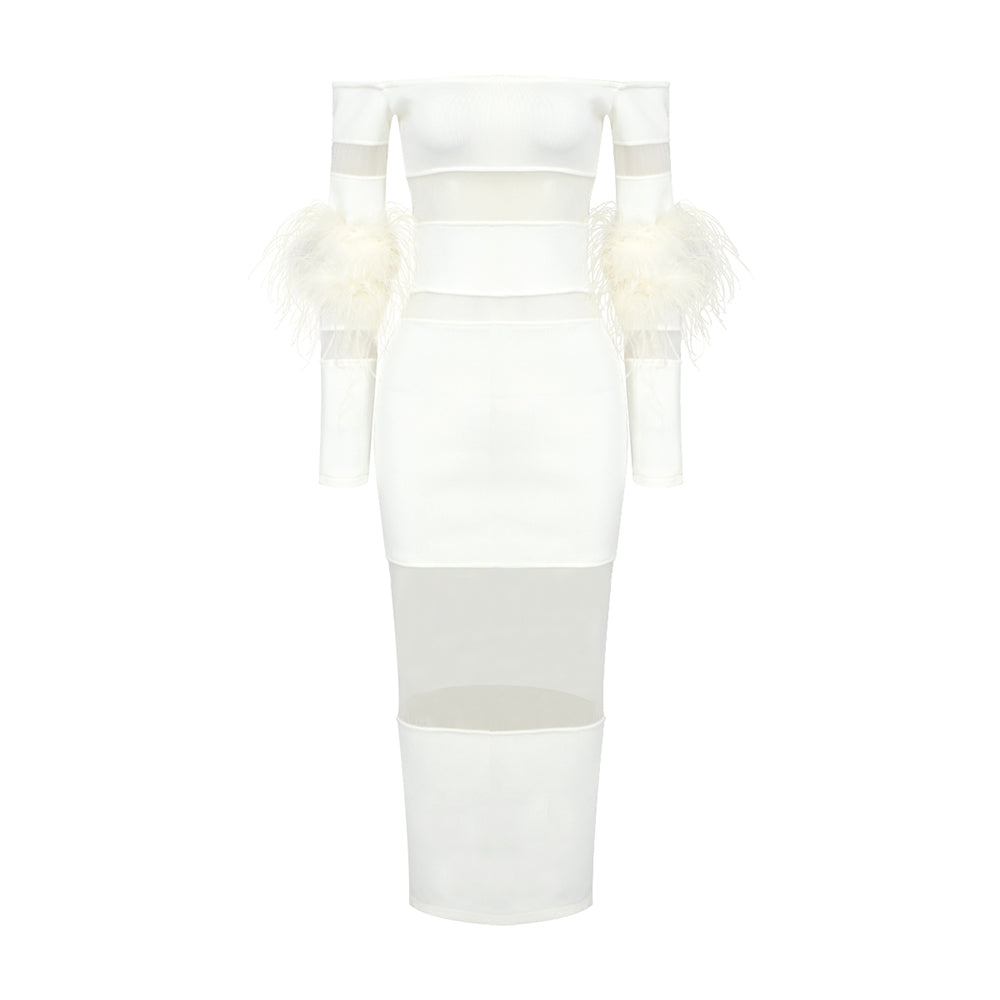 Aurohaya Cosette Off Shoulder Midi Dress WHITE