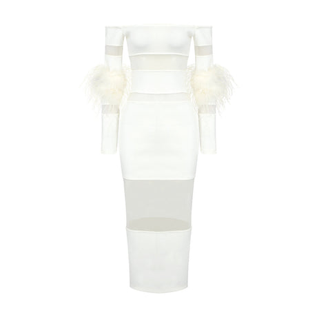 Aurohaya Cosette Off Shoulder Midi Dress WHITE