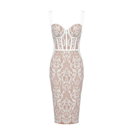 Aurohaya Thalia Lace Corset Midi Dress WHITE