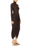 Charitina Brown Fitted Ruched Midi Dress
