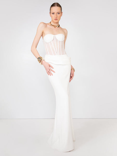 Aurohaya Cécile Corset Strapless Maxi Dress White