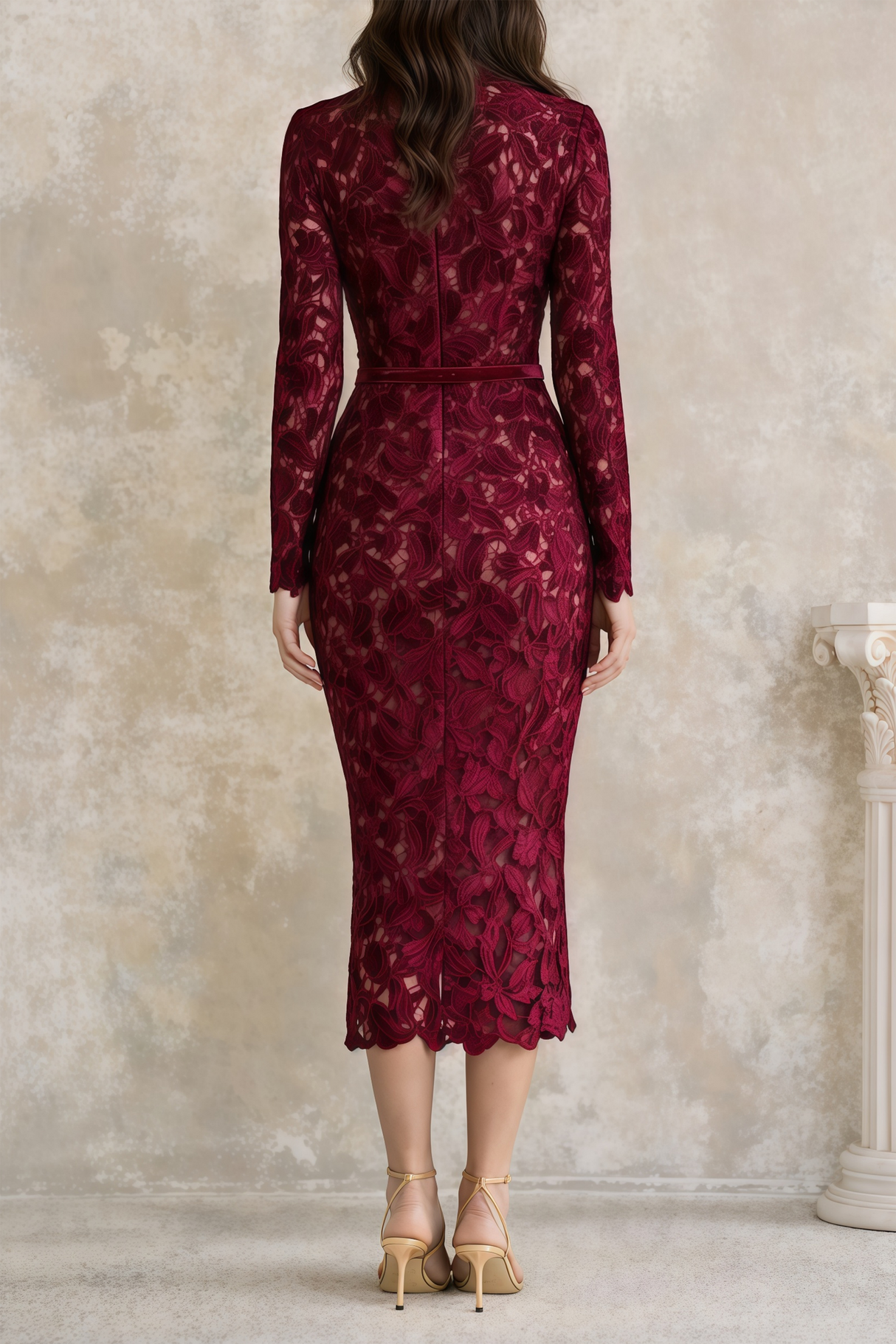 Aurohaya Hafdis Red Floral Embroidered Midi Dress