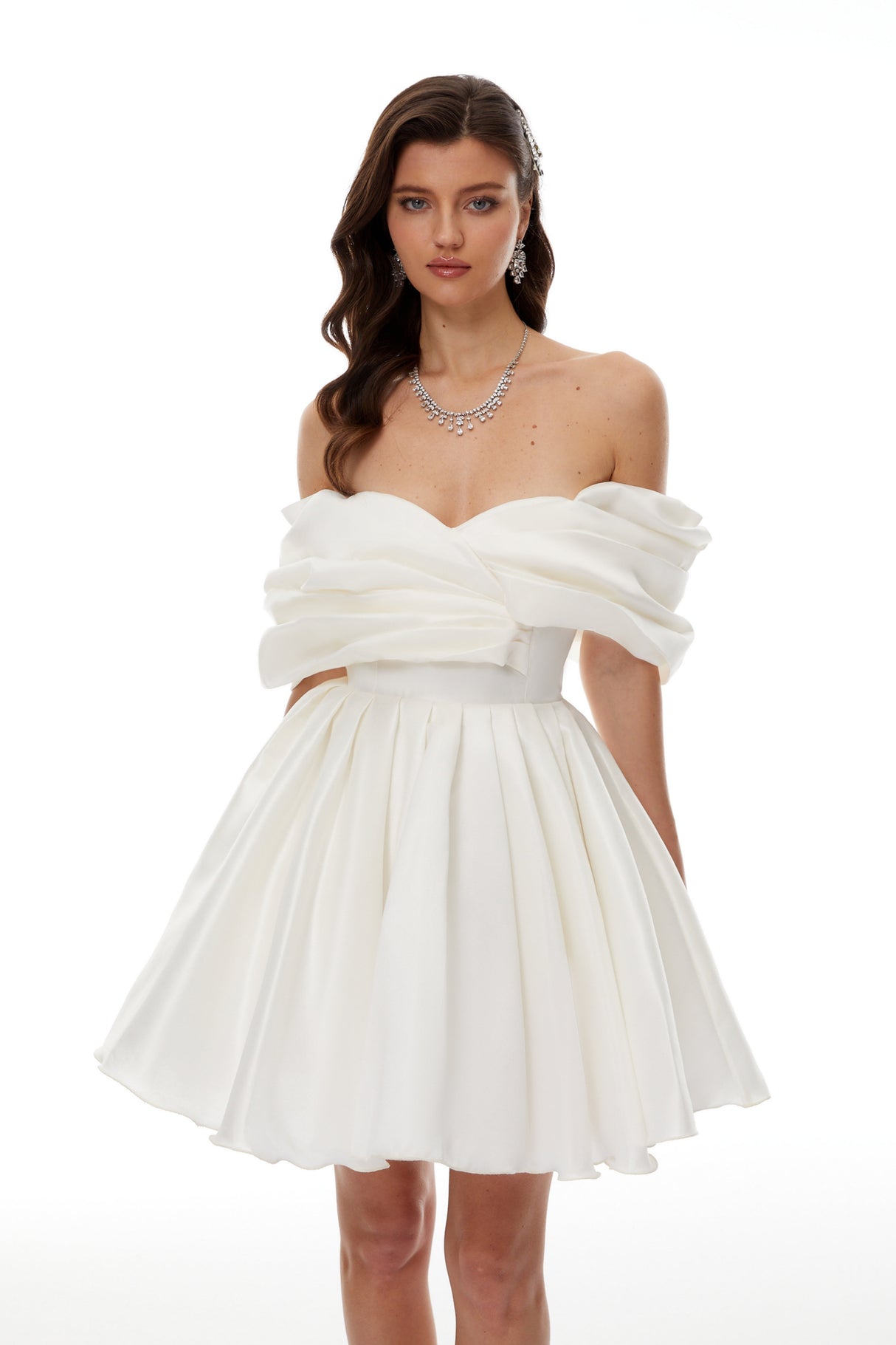 Aurohaya Halina White Off Shoulder Ruched Mini Dress