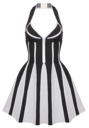 Halter A Line Dress Black White