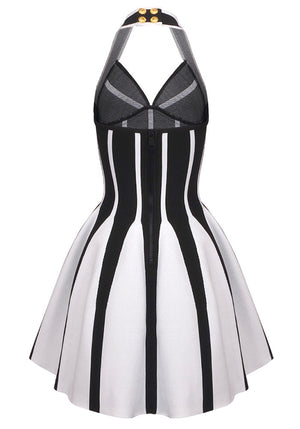 Halter A Line Dress Black White