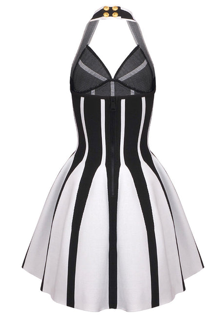 Halter A Line Dress Black White