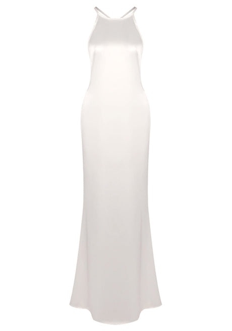 Halter Backless Maxi Dress White