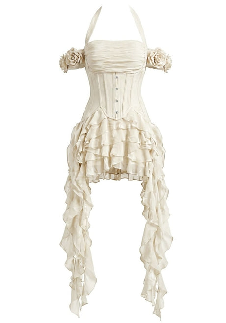 Halter Corset Ruffle Maxi Dress Ivory