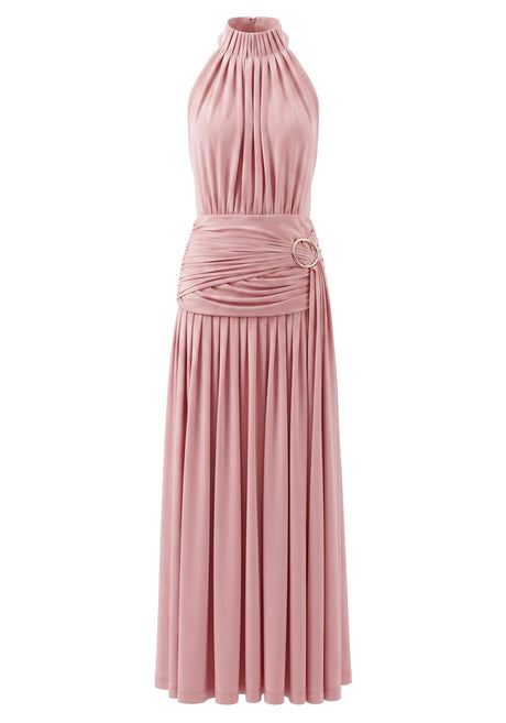 Halter Draped A Line Maxi Dress Pink