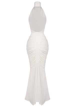 Halter Draped Backless Maxi Dress White