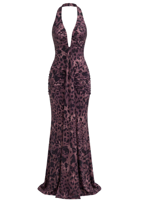 Halter Draped Maxi Dress Animal Print