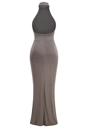 Halter Draped Maxi Dress Grey