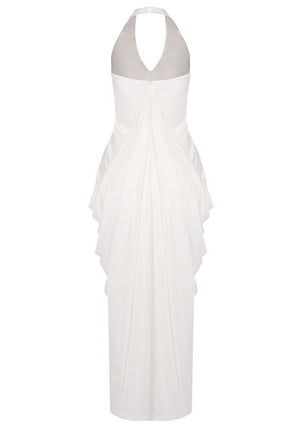 Halter Draped Maxi Dress White